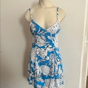 Zara Floral Spaghetti Strap Dress in Blue and White